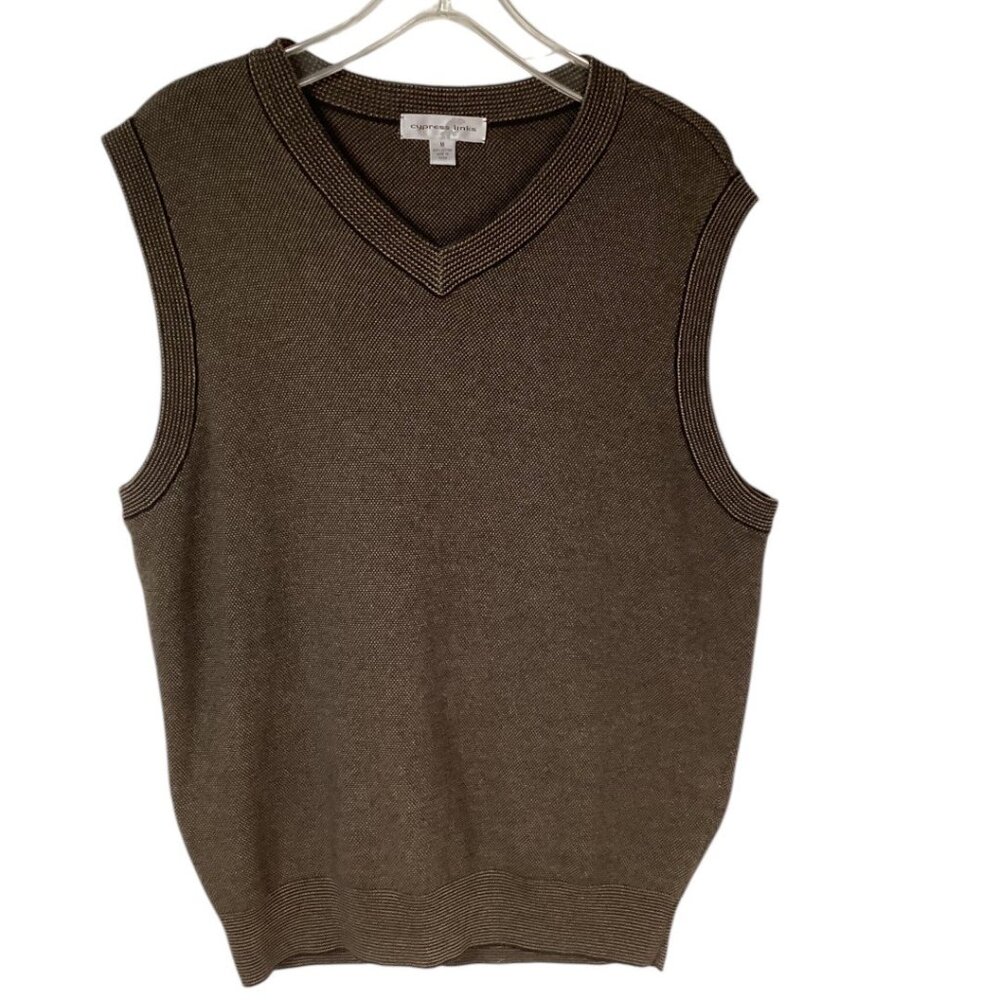 Vintage Cypress Links Black & Brown V-Neck Cotton Knit Vest - Men's Size Medium